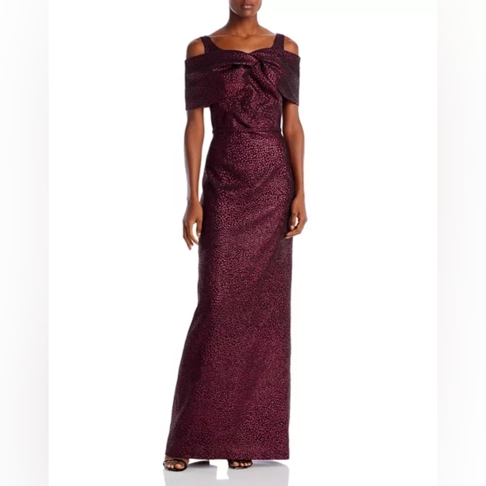 Teri Jon by Rickie Freeman Metallic Jacquard Gown Size L | Orig $860